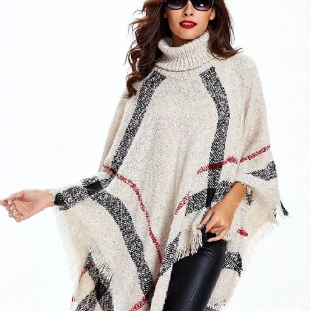 COZY PLAID PONCHO W/ TURTLENECK - Picture 12 of 16